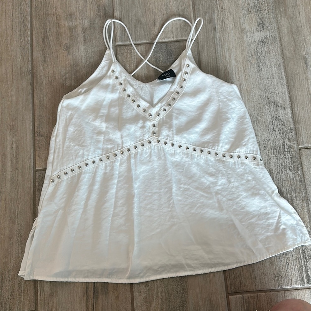 Vici Satin White Studded Top Size S